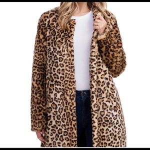 Women faux fur cozy leopard print coat